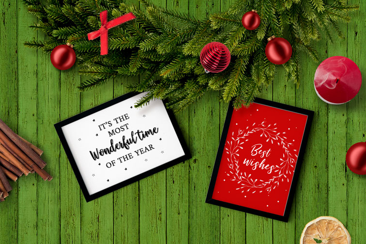 Photo Frames Under Christmas Wreath