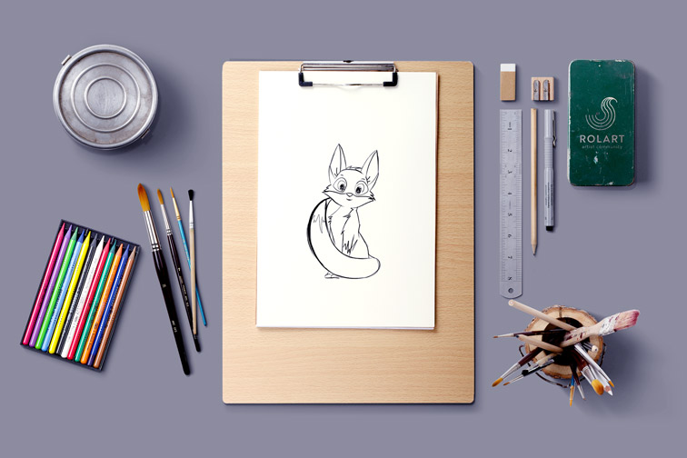 Workspace with Drawing Tools and Supplies