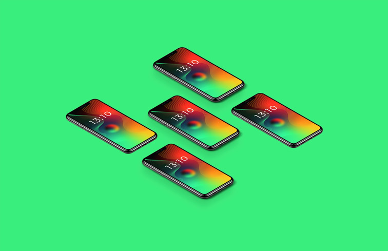 斜めに横に倒れている右にあるアイフォーン