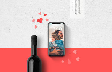 iPhone and Wine Bottle on a Romantic Background
