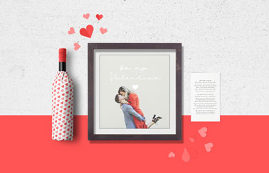 Wrapped Wine Bottle, a Frame and a Greeting Card