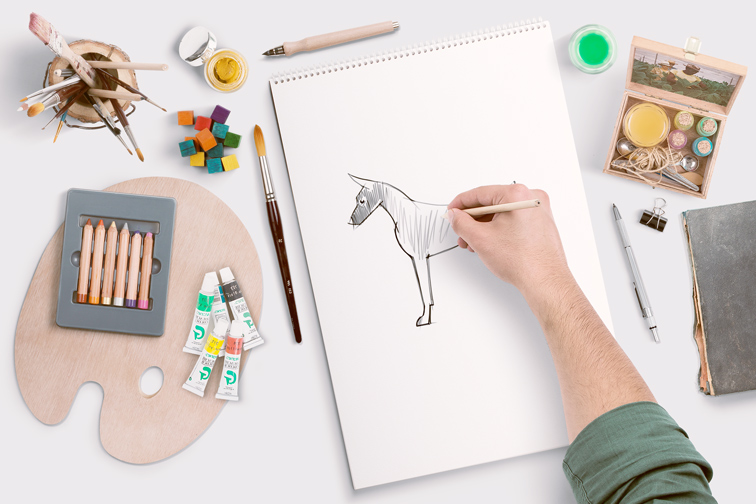 Artist Workspace with Drawing Supplies