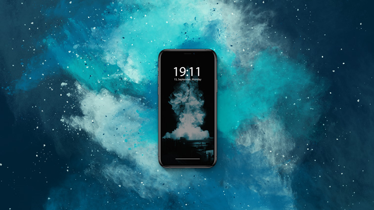 iPhone on a Blue Smoky Background