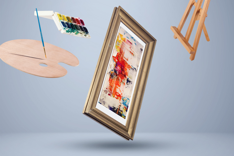 Cadre vertical rétro avec matériel d'art