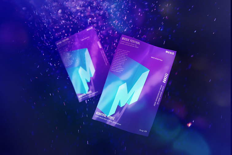 Volantes sobre un fondo violeta de partículas