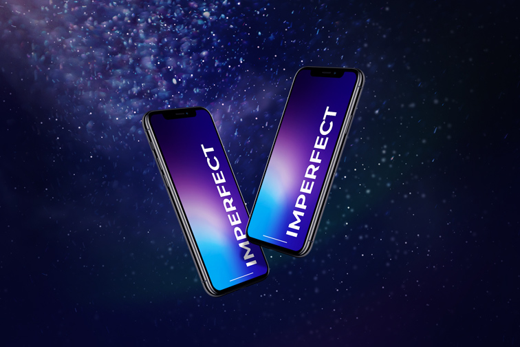 iPhones sobre un fondo de partículas