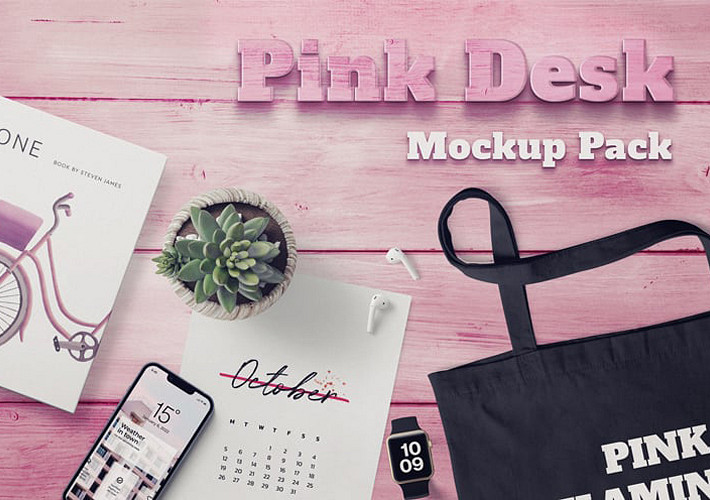 Pink Desk Mockup Pack