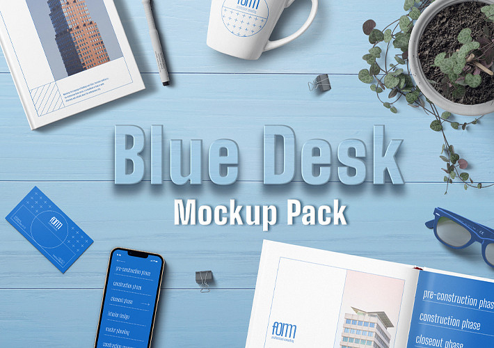 Blue Desk Mockup Pack