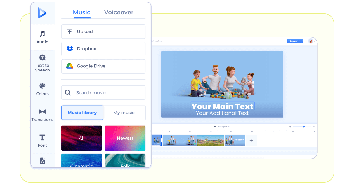 Music or voice-over to add to animated video